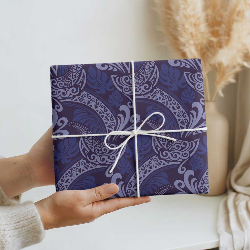 Deep Blue Monstera Wrapping Paper Polynesian Tribal Pattern LT01 - Polynesian Pride