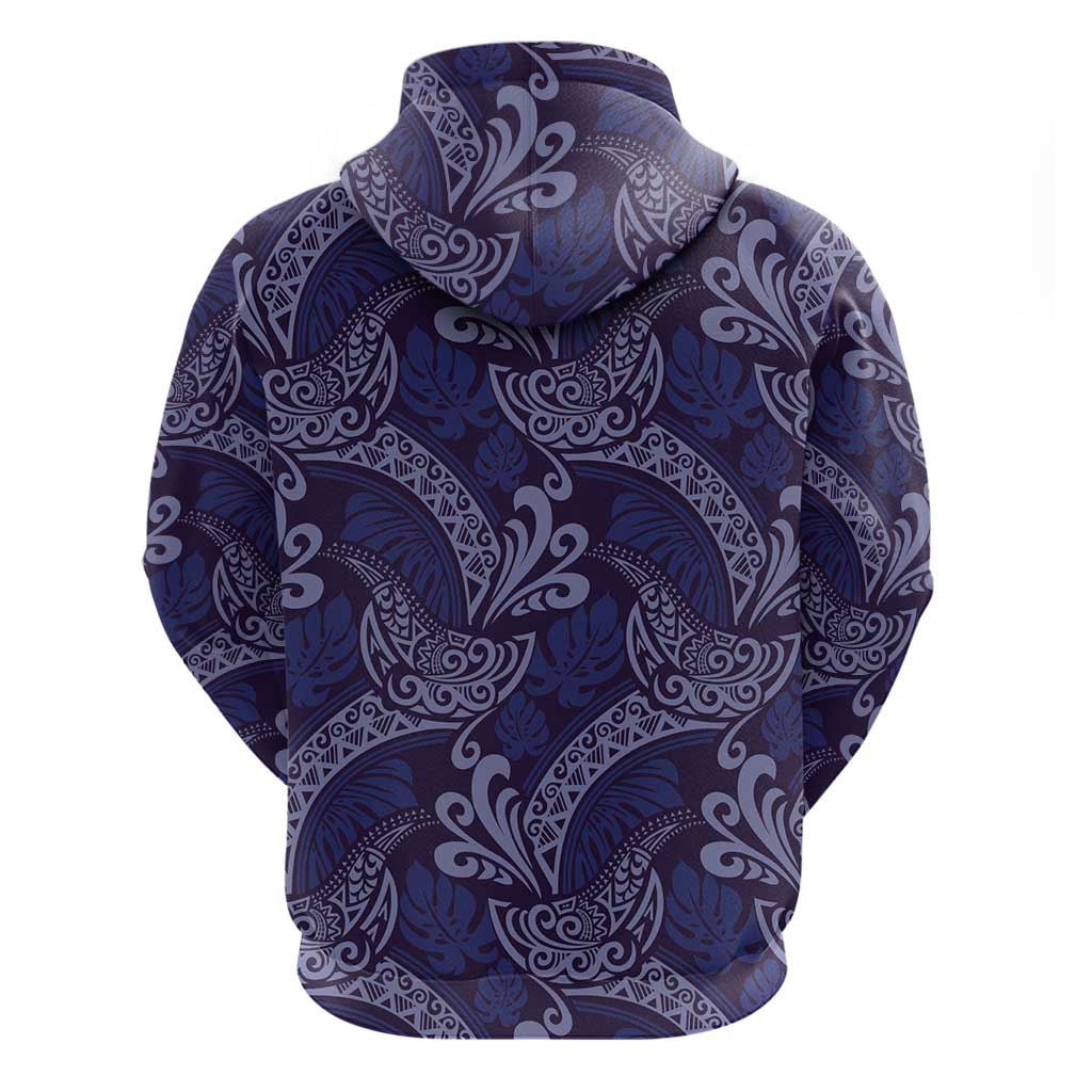 Deep Blue Monstera Zip Hoodie Polynesian Tribal Pattern LT01 - Polynesian Pride