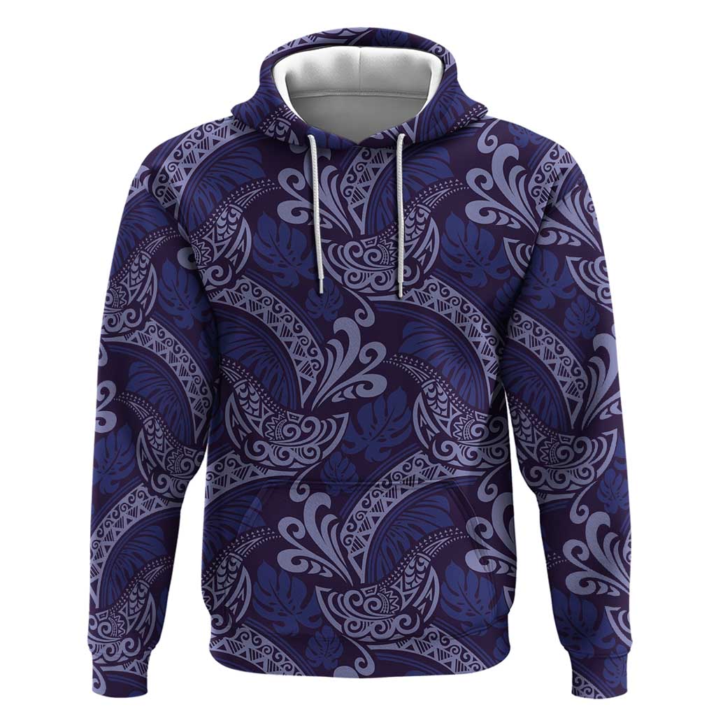 Deep Blue Monstera Zip Hoodie Polynesian Tribal Pattern LT01 Pullover Hoodie Blue - Polynesian Pride