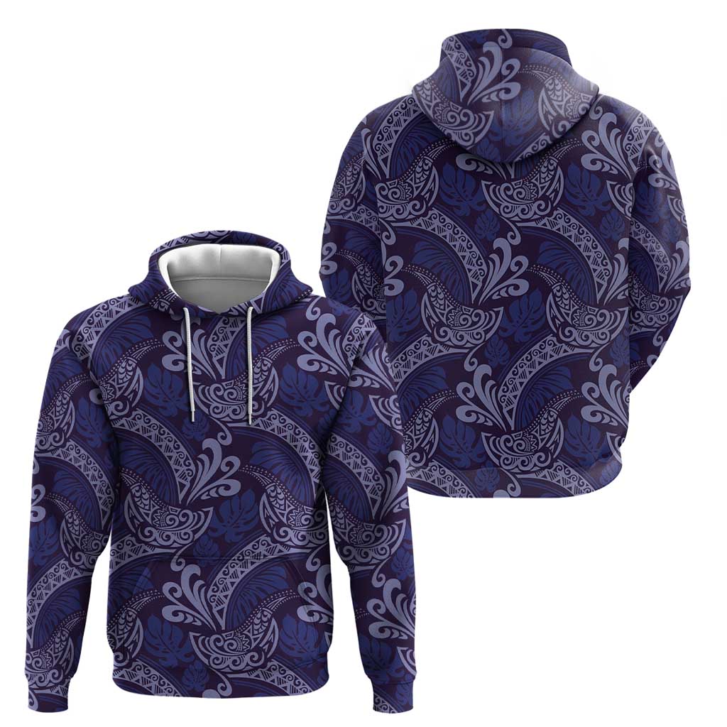 Deep Blue Monstera Zip Hoodie Polynesian Tribal Pattern LT01 - Polynesian Pride