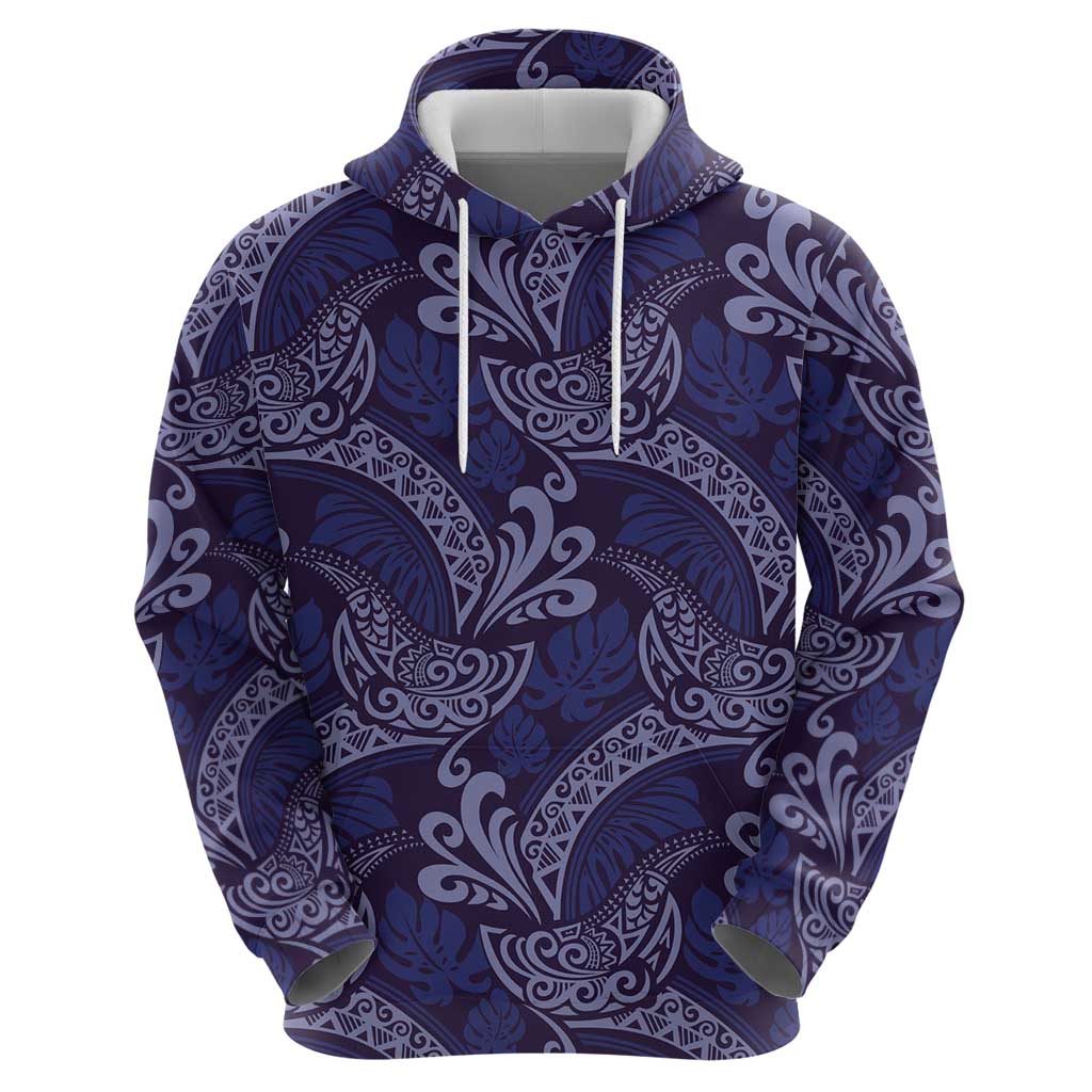 Deep Blue Monstera Zip Hoodie Polynesian Tribal Pattern LT01 - Polynesian Pride