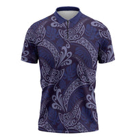 Deep Blue Monstera Zipper Polo Shirt Polynesian Tribal Pattern LT01 Blue - Polynesian Pride