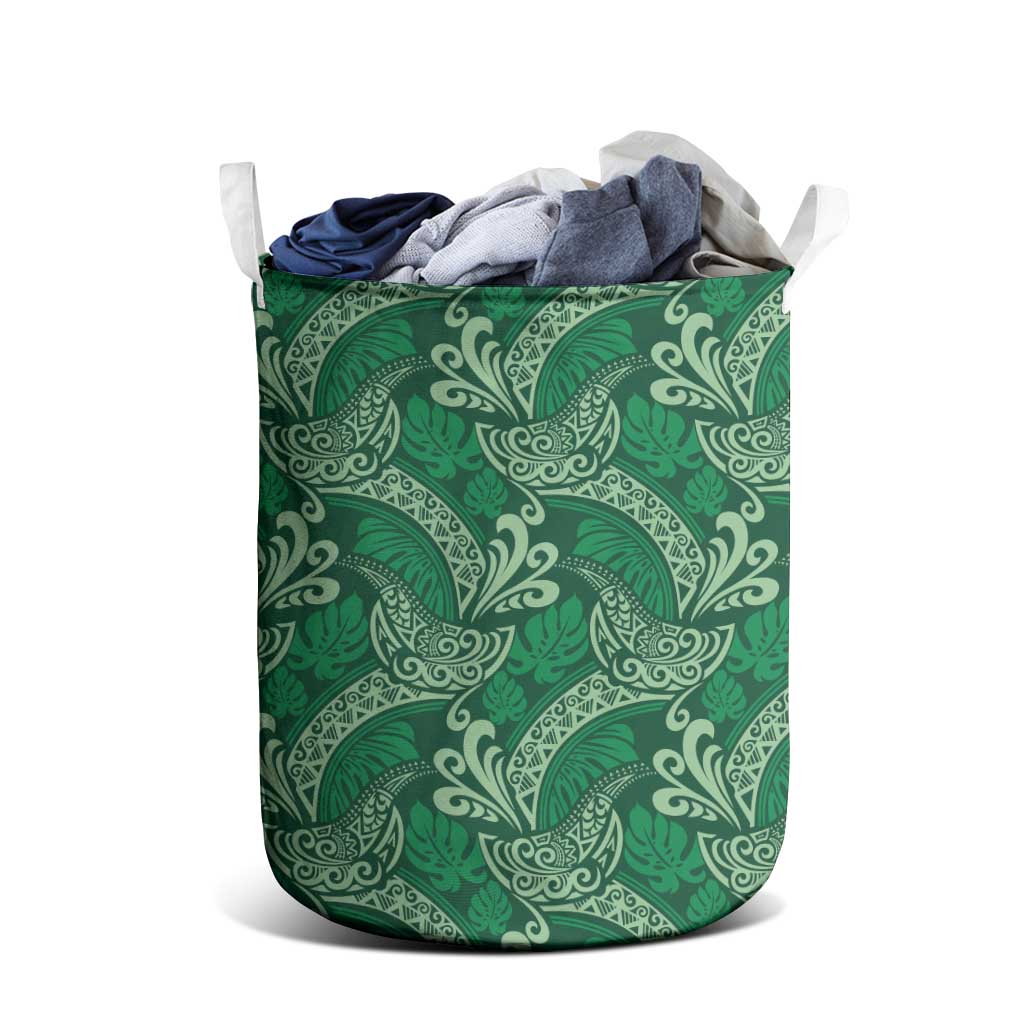 Forest Green Monstera Laundry Basket Polynesian Tribal Pattern LT01 - Polynesian Pride