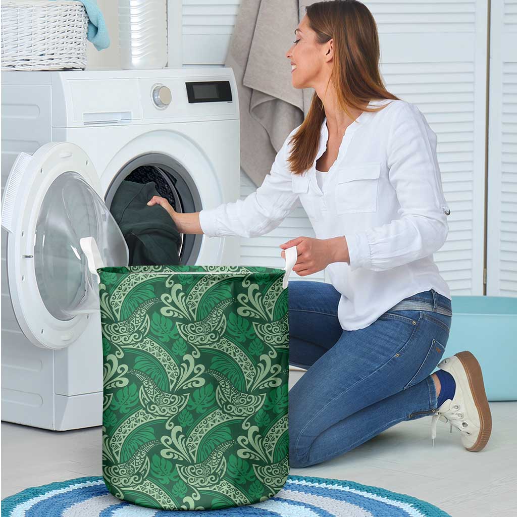 Forest Green Monstera Laundry Basket Polynesian Tribal Pattern LT01 - Polynesian Pride
