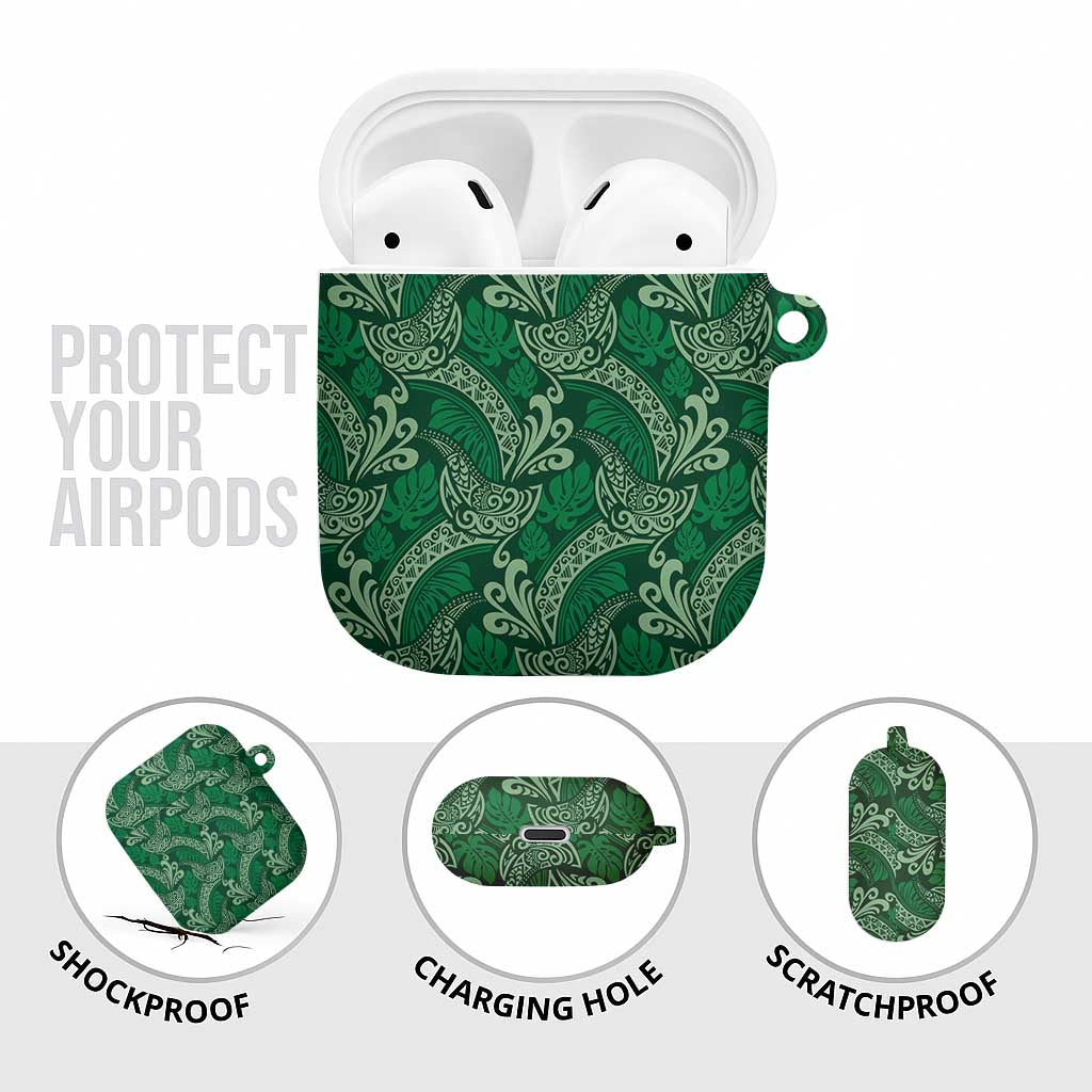 Forest Green Monstera AirPods Case Polynesian Tribal Pattern - Polynesian Pride