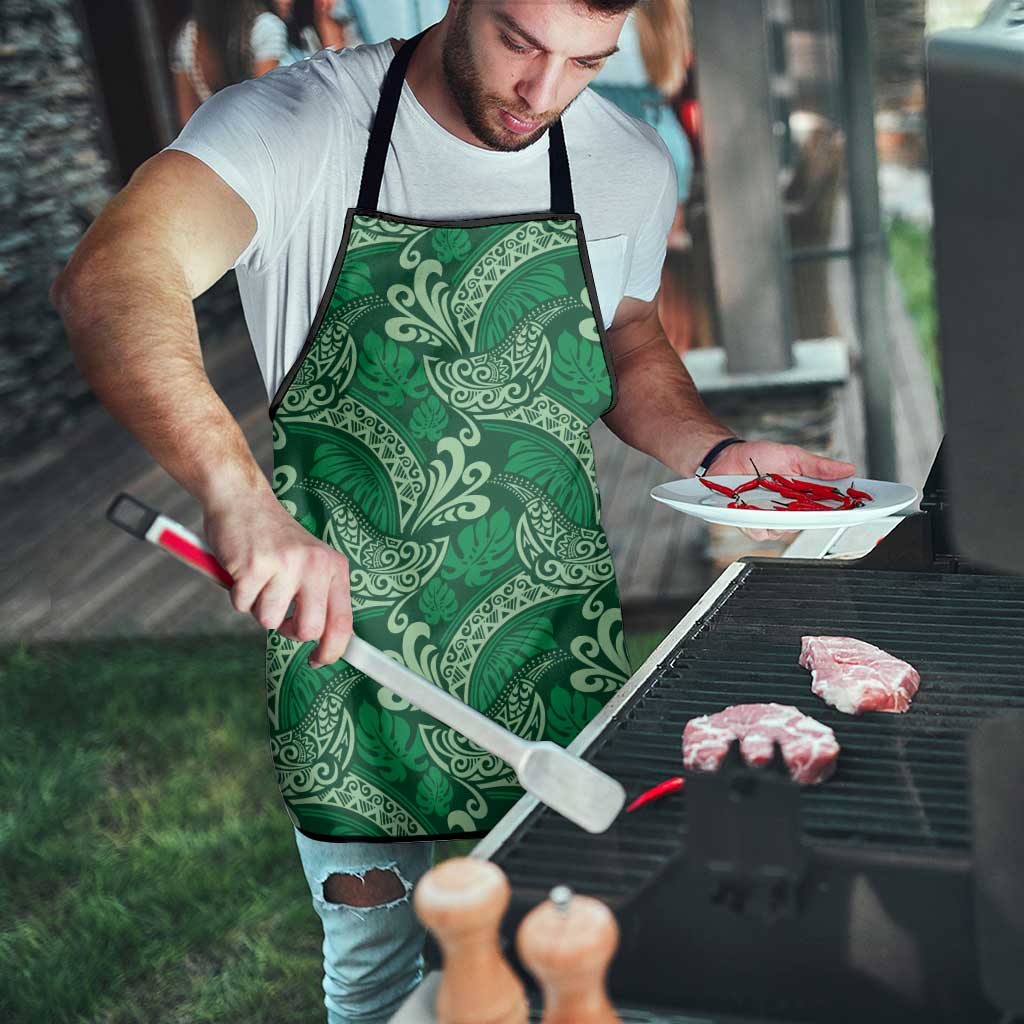 Forest Green Monstera Apron Polynesian Tribal Pattern LT01 - Polynesian Pride