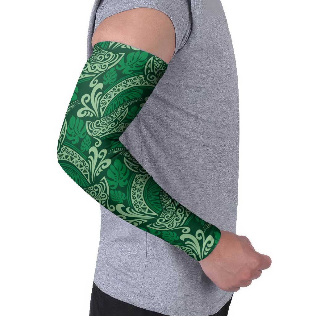 Forest Green Monstera Arm Sleeves Polynesian Tribal Pattern LT01 - Polynesian Pride