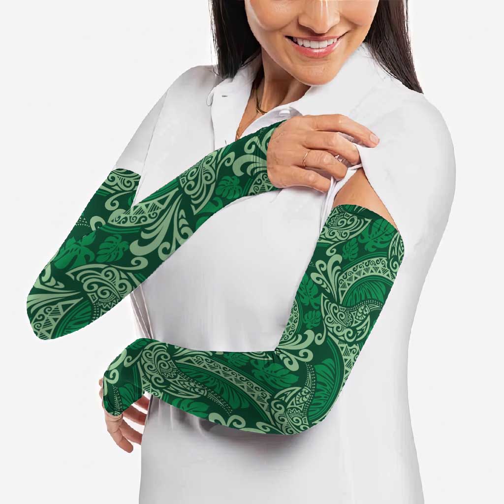 Forest Green Monstera Arm Sleeves Polynesian Tribal Pattern LT01 - Polynesian Pride