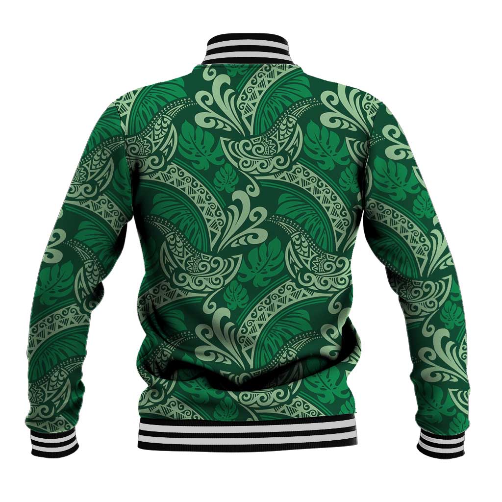 Forest Green Monstera Baseball Jacket Polynesian Tribal Pattern LT01 - Polynesian Pride