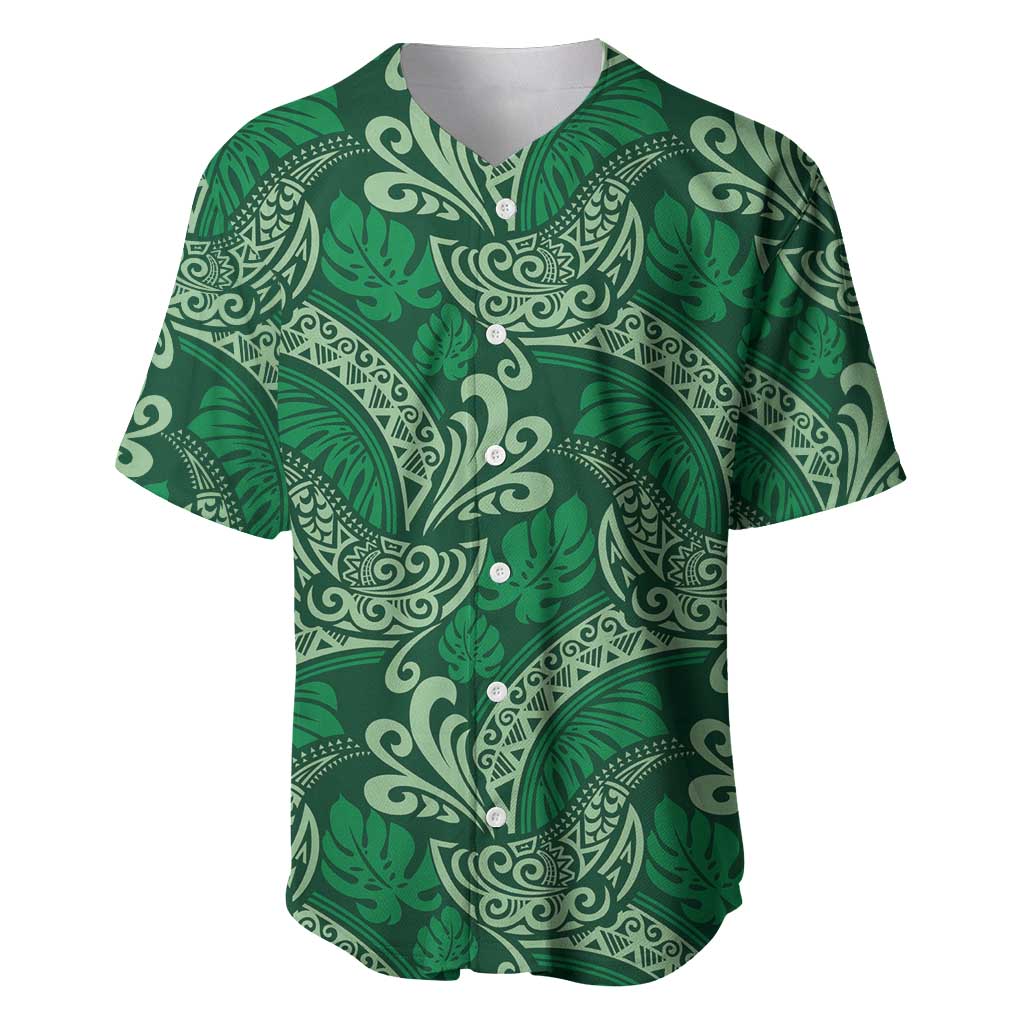 Forest Green Monstera Baseball Jersey Polynesian Tribal Pattern LT01 Green - Polynesian Pride