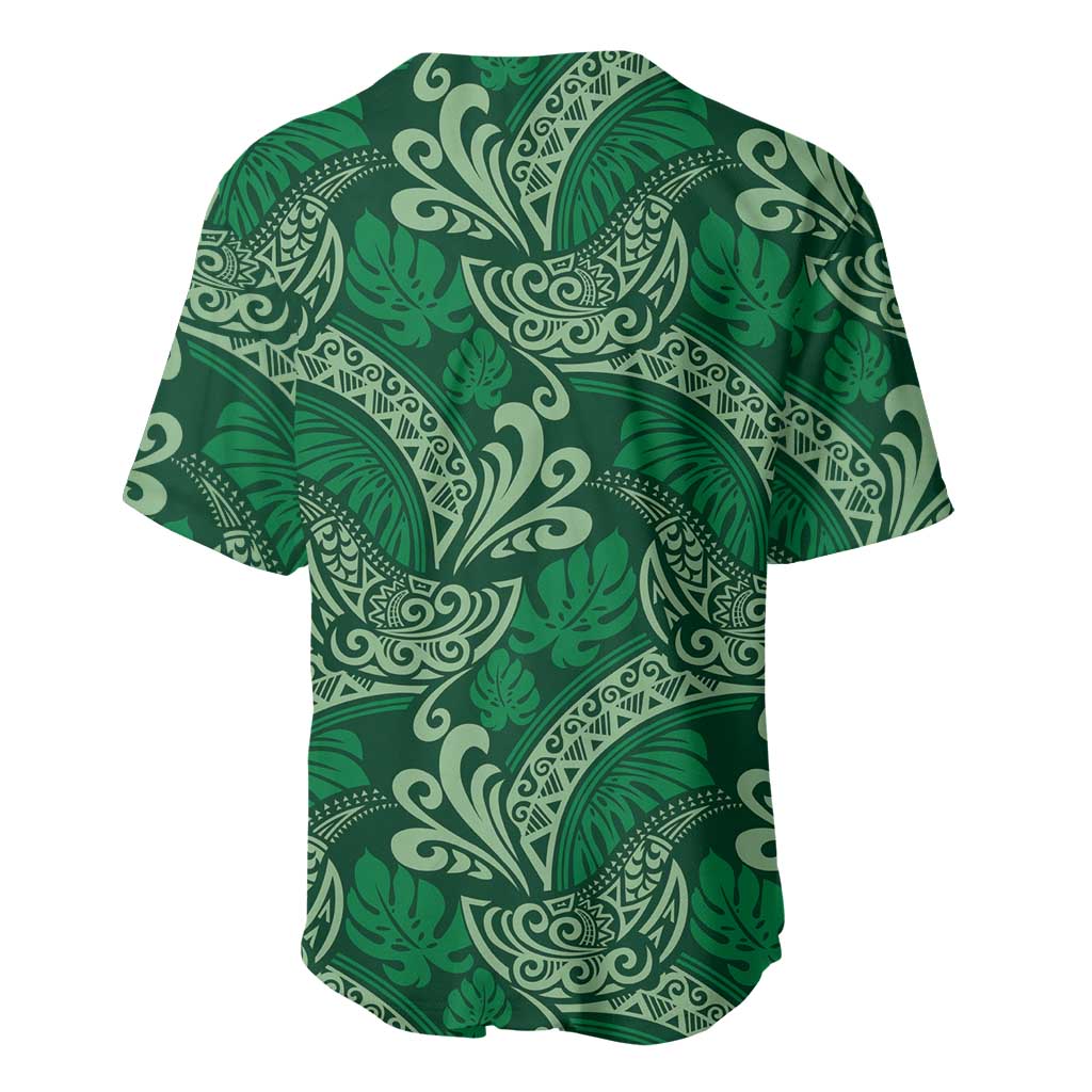 Forest Green Monstera Baseball Jersey Polynesian Tribal Pattern LT01 - Polynesian Pride