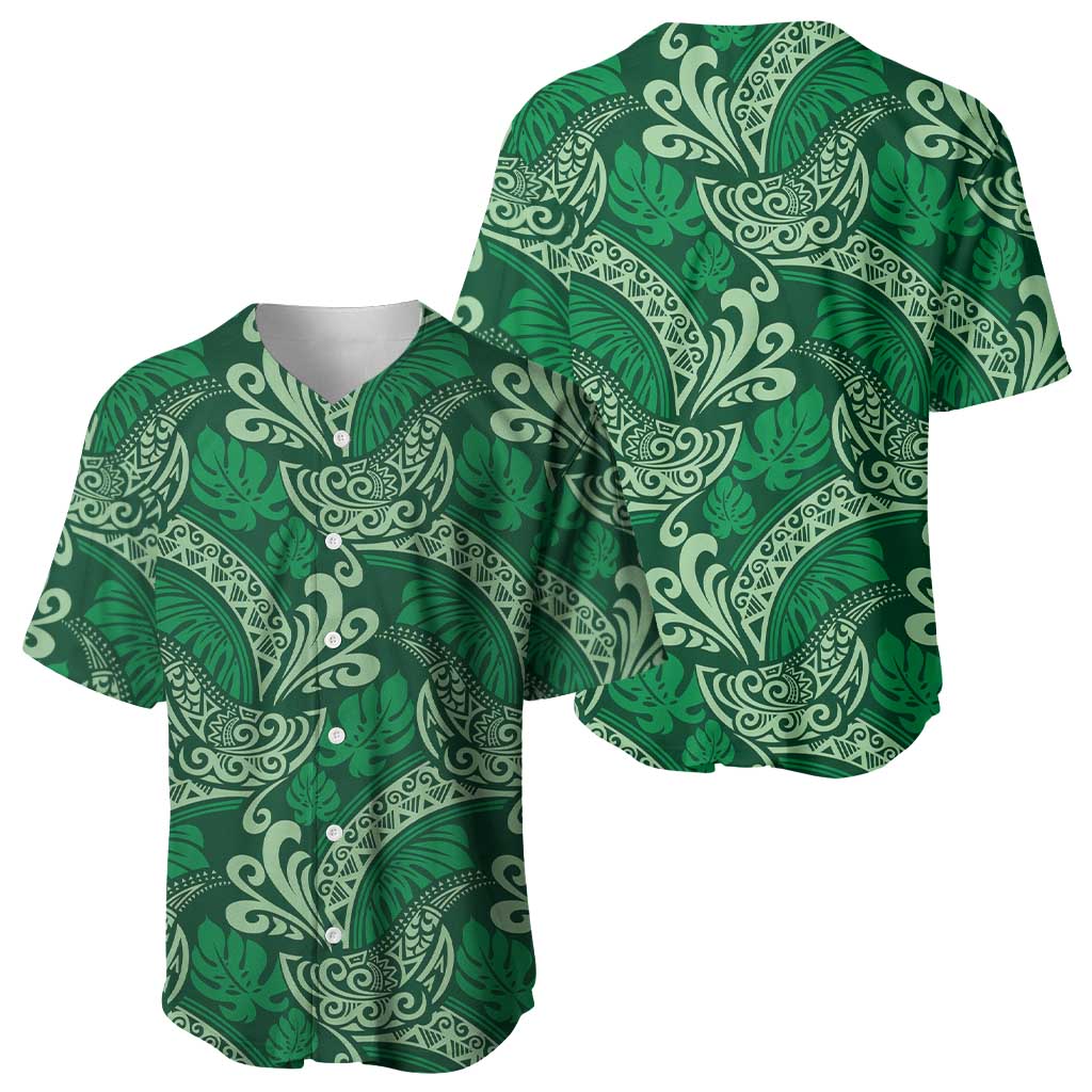 Forest Green Monstera Baseball Jersey Polynesian Tribal Pattern LT01 - Polynesian Pride