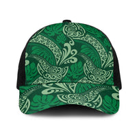 Forest Green Monstera Baseball Net Cap Polynesian Tribal Pattern - Polynesian Pride