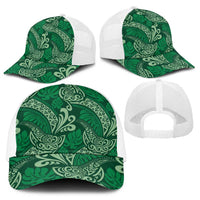 Forest Green Monstera Baseball Net Cap Polynesian Tribal Pattern - Polynesian Pride