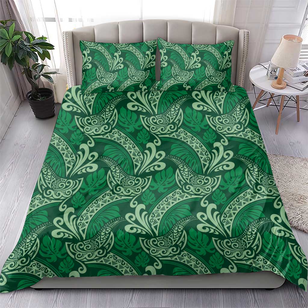 Forest Green Monstera Bedding Set Polynesian Tribal Pattern - Polynesian Pride