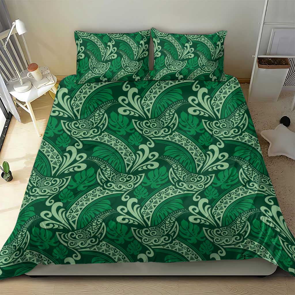 Forest Green Monstera Bedding Set Polynesian Tribal Pattern - Polynesian Pride