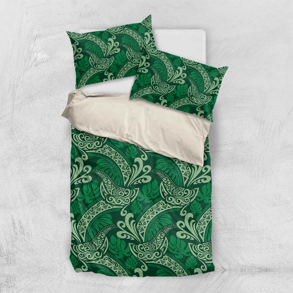 Forest Green Monstera Bedding Set Polynesian Tribal Pattern - Polynesian Pride