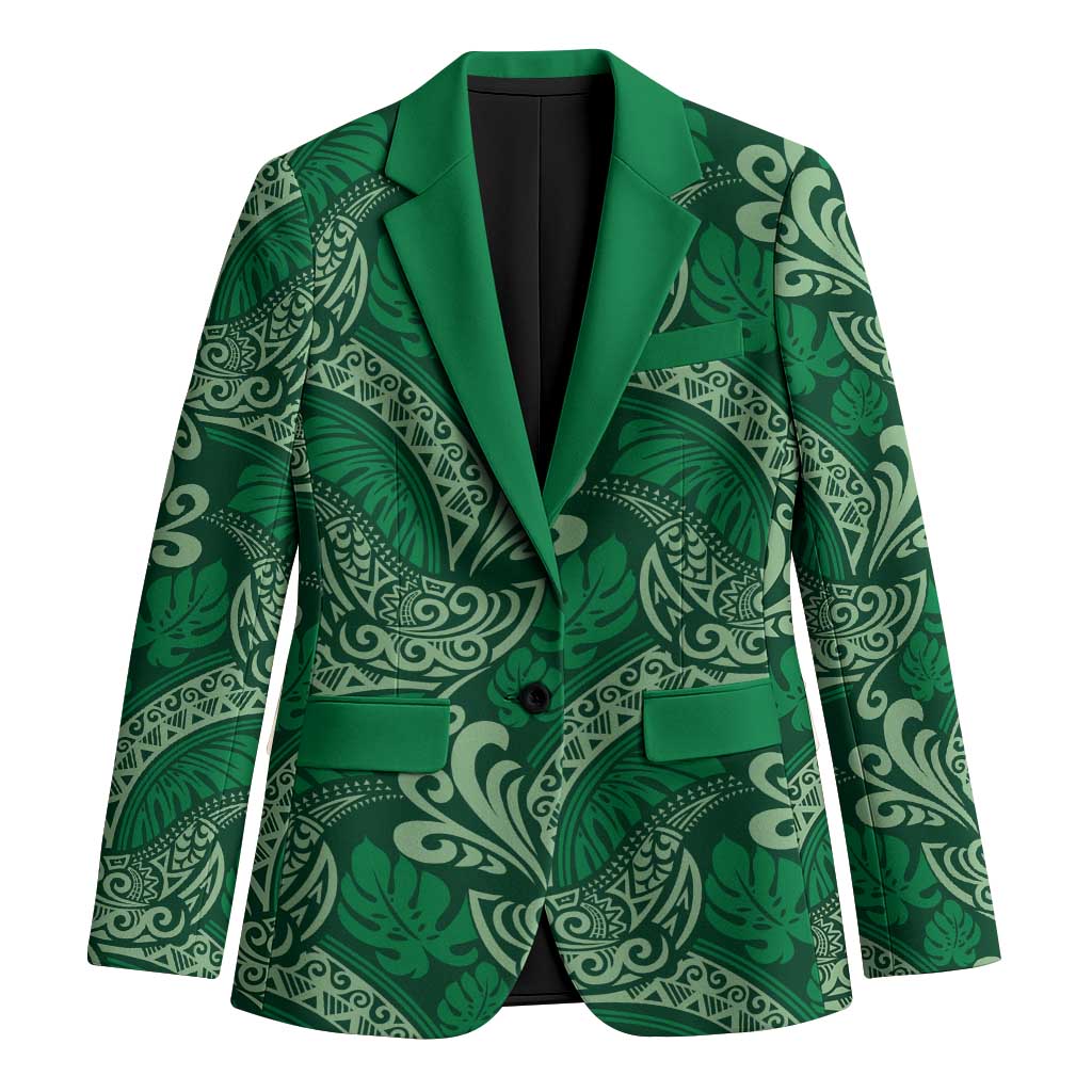 Forest Green Monstera Blazer Polynesian Tribal Pattern - Polynesian Pride