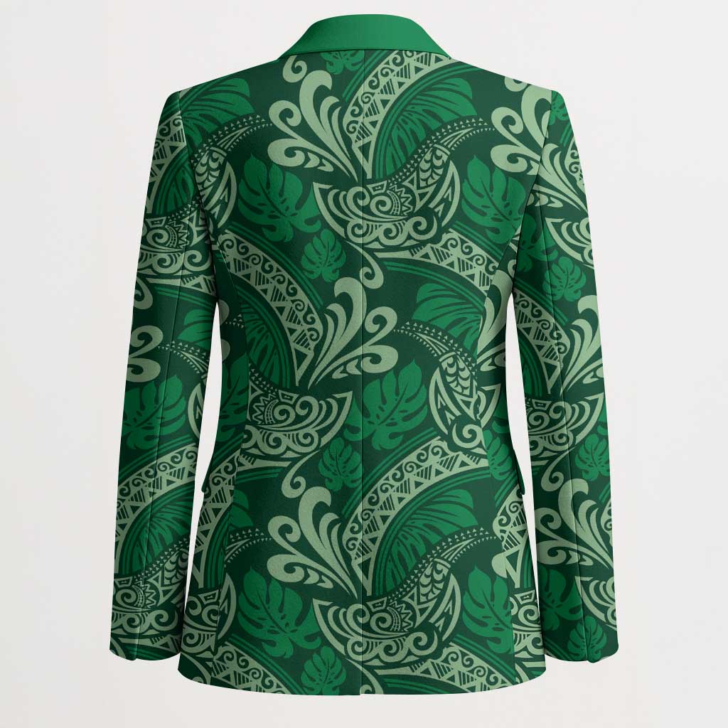 Forest Green Monstera Blazer Polynesian Tribal Pattern - Polynesian Pride