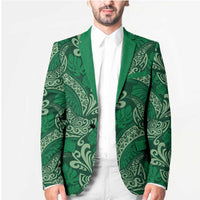 Forest Green Monstera Blazer Polynesian Tribal Pattern - Polynesian Pride