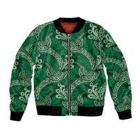 Forest Green Monstera Bomber Jacket Polynesian Tribal Pattern - Polynesian Pride