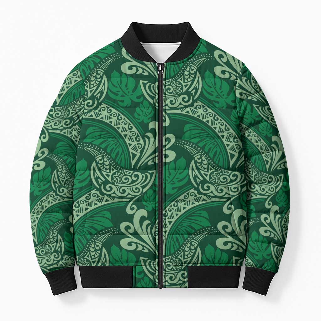 Forest Green Monstera Bomber Puffer Jacket Polynesian Tribal Pattern LT01 Unisex Green - Polynesian Pride