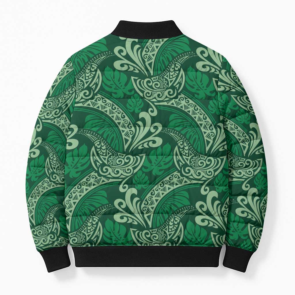 Forest Green Monstera Bomber Puffer Jacket Polynesian Tribal Pattern LT01 - Polynesian Pride