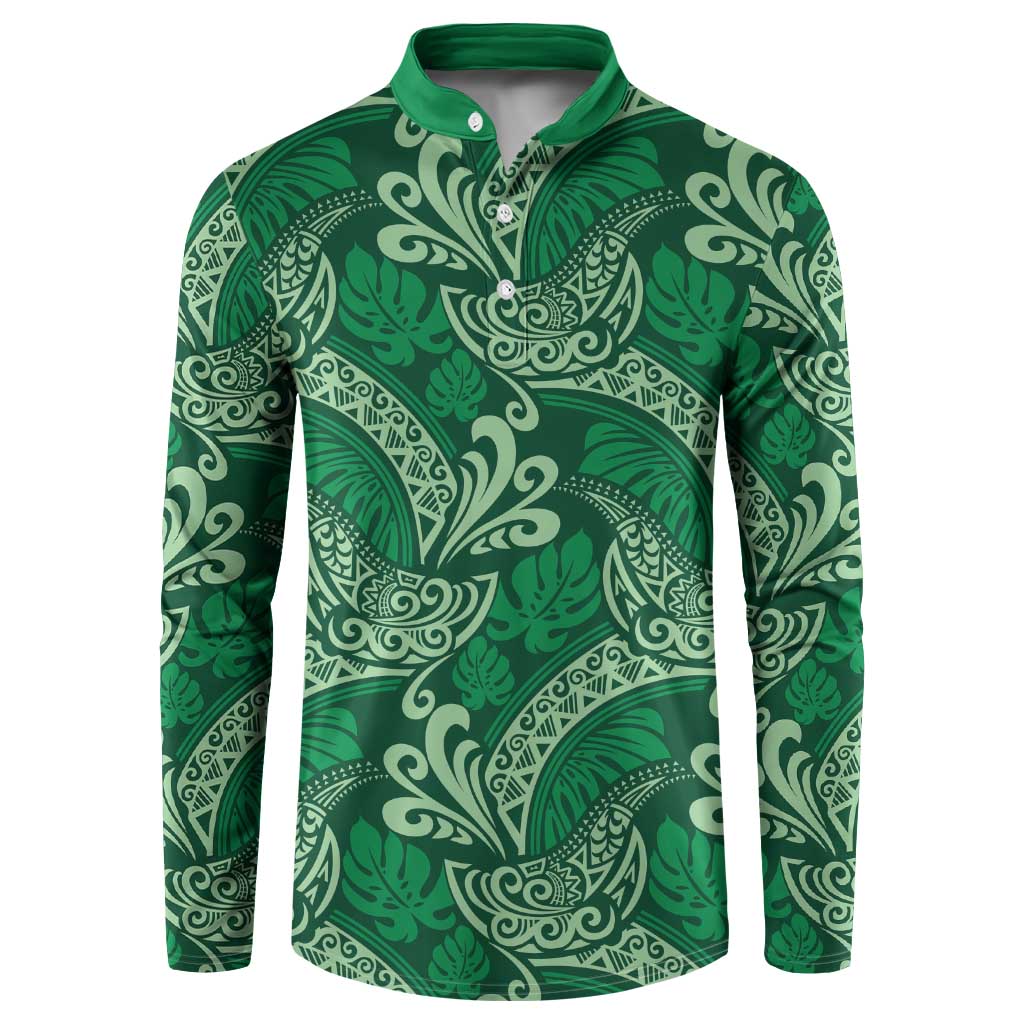 Forest Green Monstera Button Sweatshirt Polynesian Tribal Pattern LT01 Green - Polynesian Pride