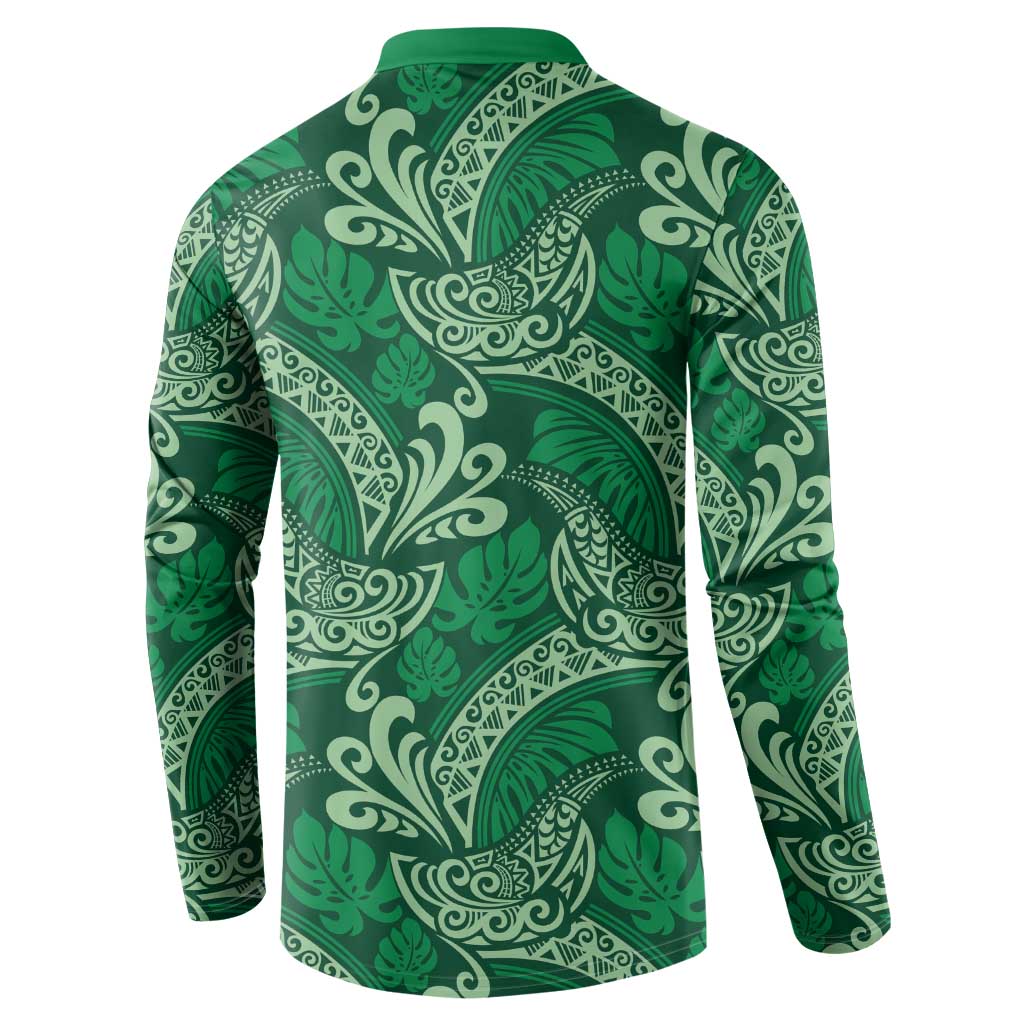Forest Green Monstera Button Sweatshirt Polynesian Tribal Pattern LT01 - Polynesian Pride