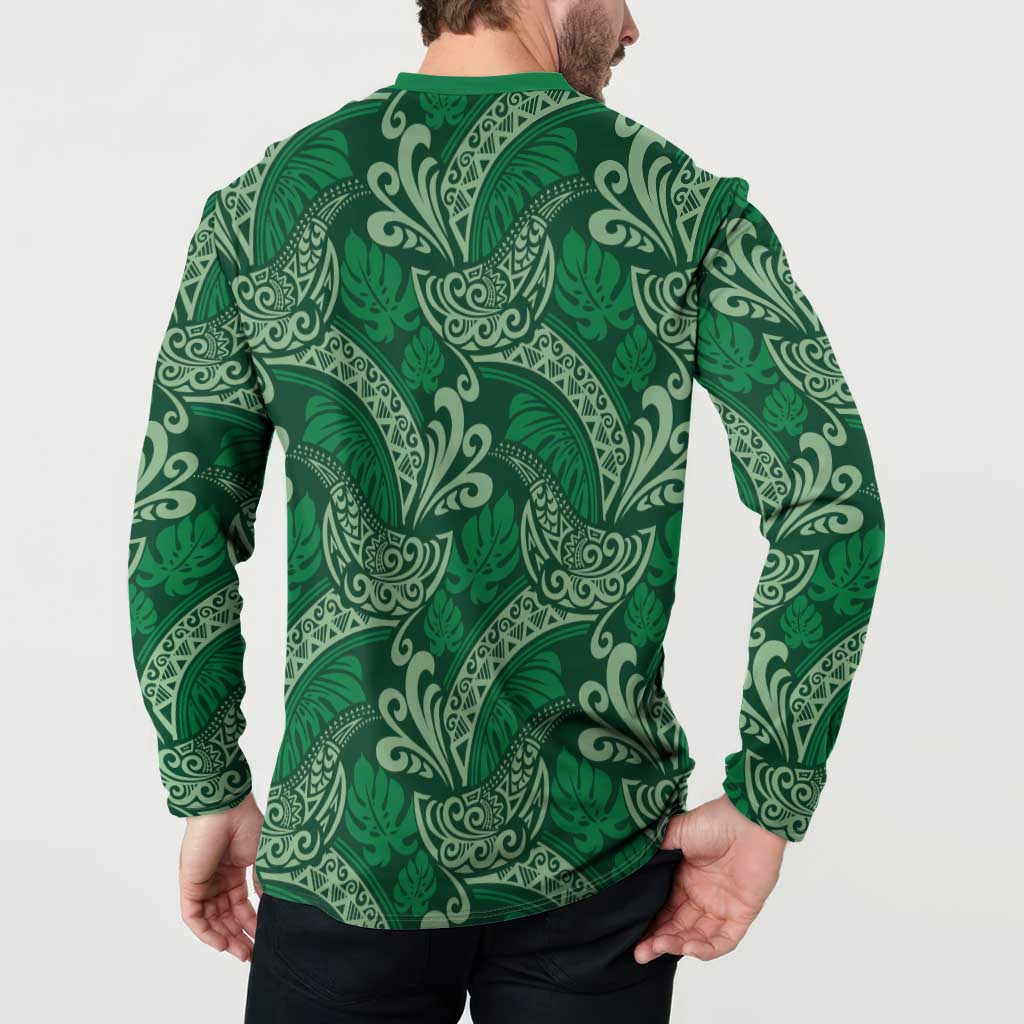 Forest Green Monstera Button Sweatshirt Polynesian Tribal Pattern LT01 - Polynesian Pride