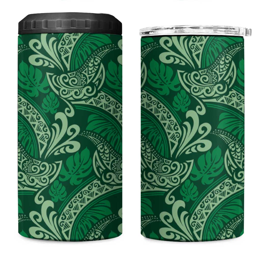 Forest Green Monstera 4 in 1 Can Cooler Tumbler Polynesian Tribal Pattern LT01 One Size: 16 oz Green - Polynesian Pride