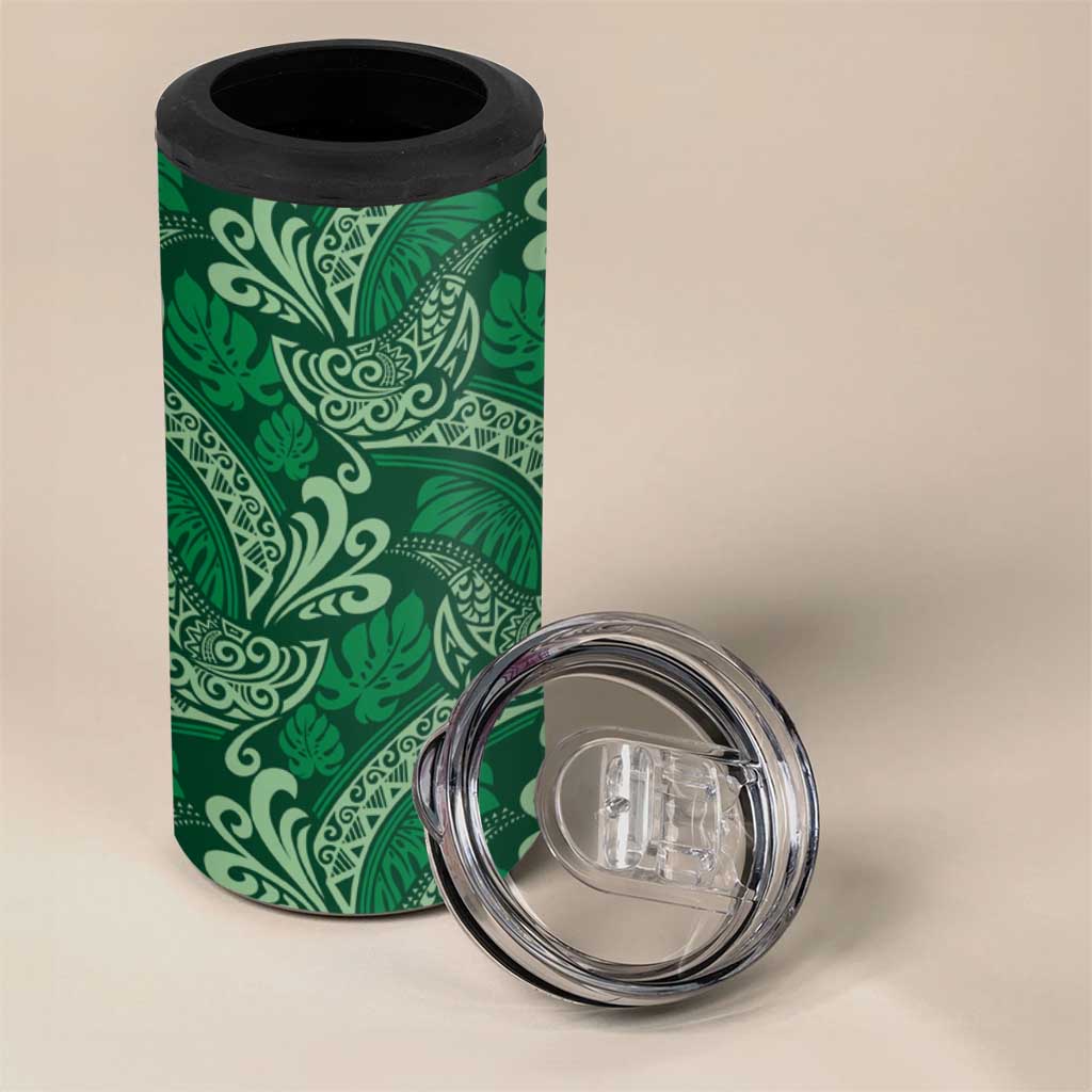 Forest Green Monstera 4 in 1 Can Cooler Tumbler Polynesian Tribal Pattern LT01 - Polynesian Pride