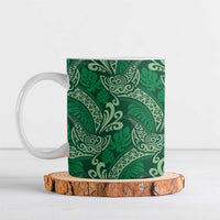 Forest Green Monstera Ceramic Mug Polynesian Tribal Pattern - Polynesian Pride