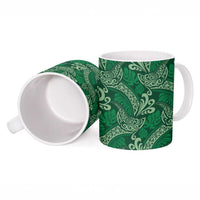 Forest Green Monstera Ceramic Mug Polynesian Tribal Pattern - Polynesian Pride
