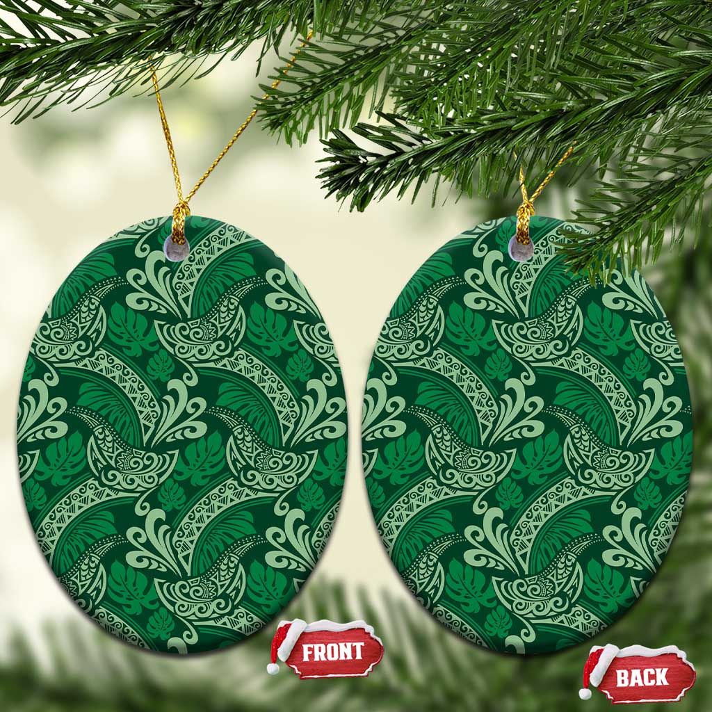 Forest Green Monstera Ceramic Ornament Polynesian Tribal Pattern LT01 Oval Green - Polynesian Pride