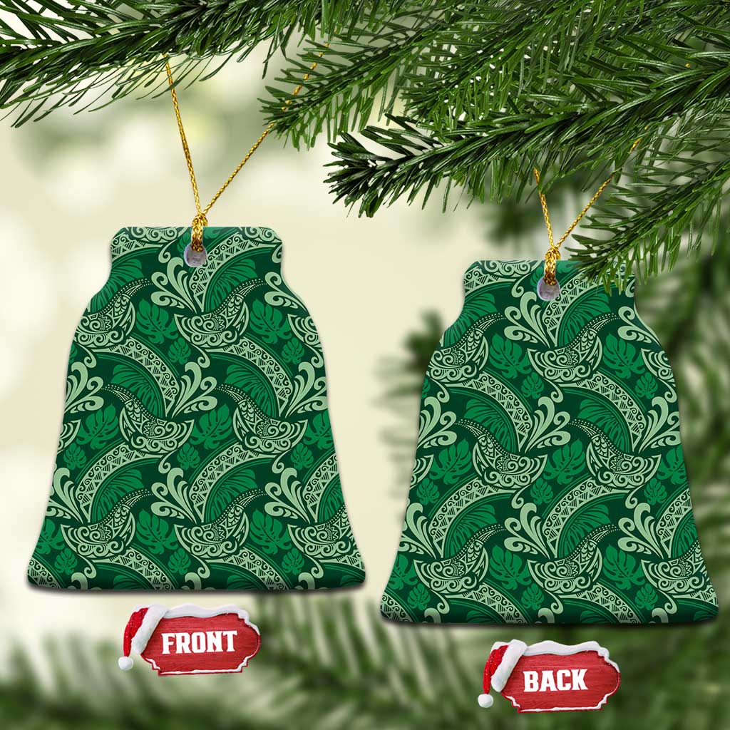 Forest Green Monstera Ceramic Ornament Polynesian Tribal Pattern LT01 Bell Flake Green - Polynesian Pride