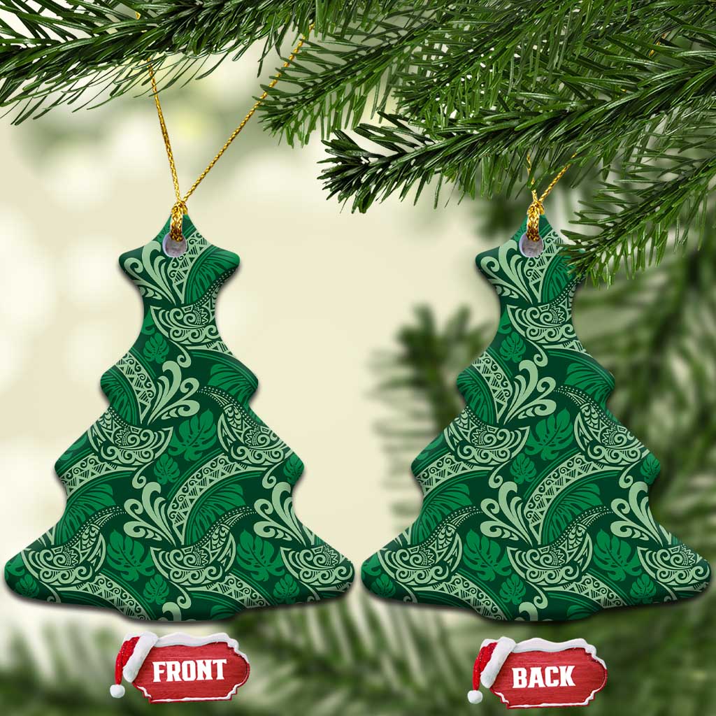 Forest Green Monstera Ceramic Ornament Polynesian Tribal Pattern LT01 Christmas Tree Green - Polynesian Pride