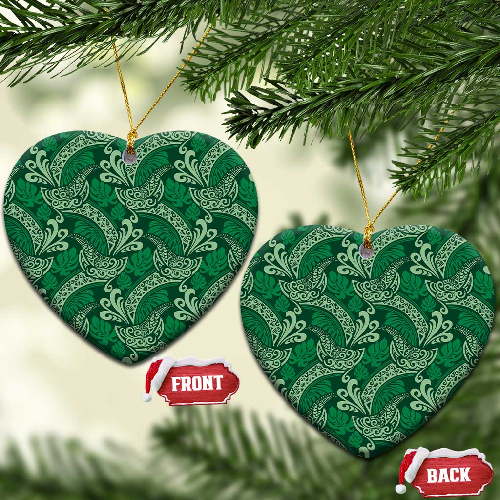 Forest Green Monstera Ceramic Ornament Polynesian Tribal Pattern LT01 Heart Green - Polynesian Pride