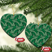 Forest Green Monstera Ceramic Ornament Polynesian Tribal Pattern LT01 Heart Green - Polynesian Pride