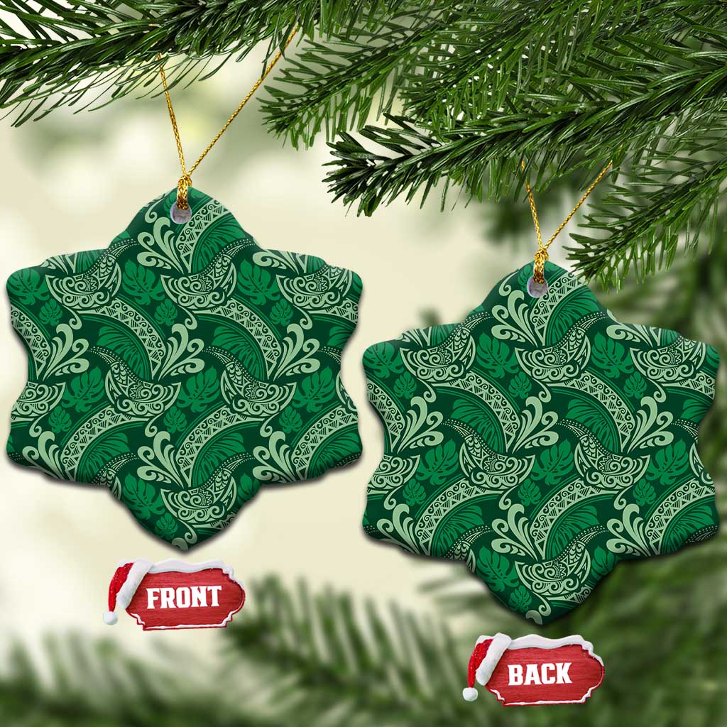 Forest Green Monstera Ceramic Ornament Polynesian Tribal Pattern LT01 Snow Flake Green - Polynesian Pride