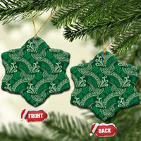 Forest Green Monstera Ceramic Ornament Polynesian Tribal Pattern LT01 Snow Flake Green - Polynesian Pride