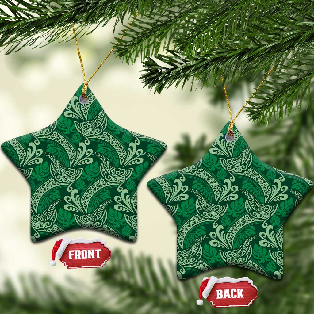 Forest Green Monstera Ceramic Ornament Polynesian Tribal Pattern LT01 Star Green - Polynesian Pride