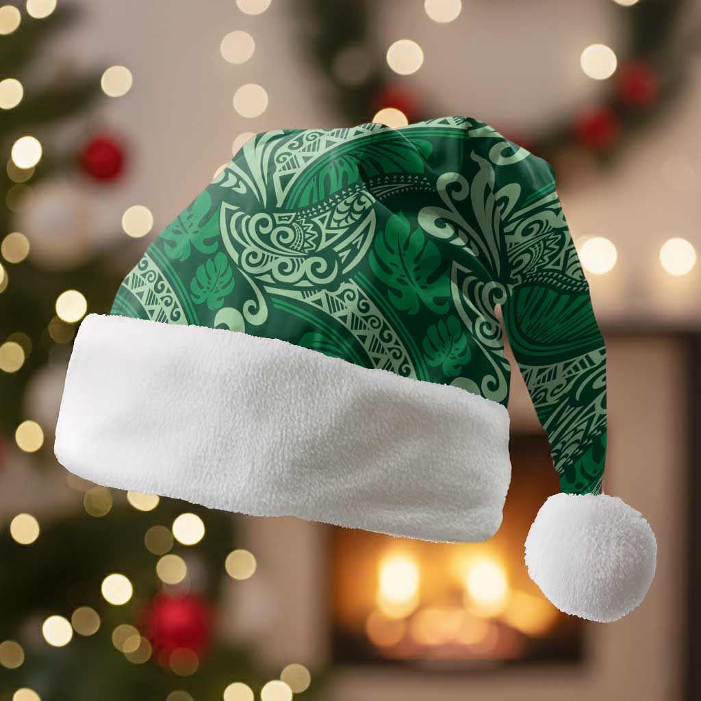 Forest Green Monstera Christmas Santa Hat Polynesian Tribal Pattern LT01 Without Fur Green - Polynesian Pride