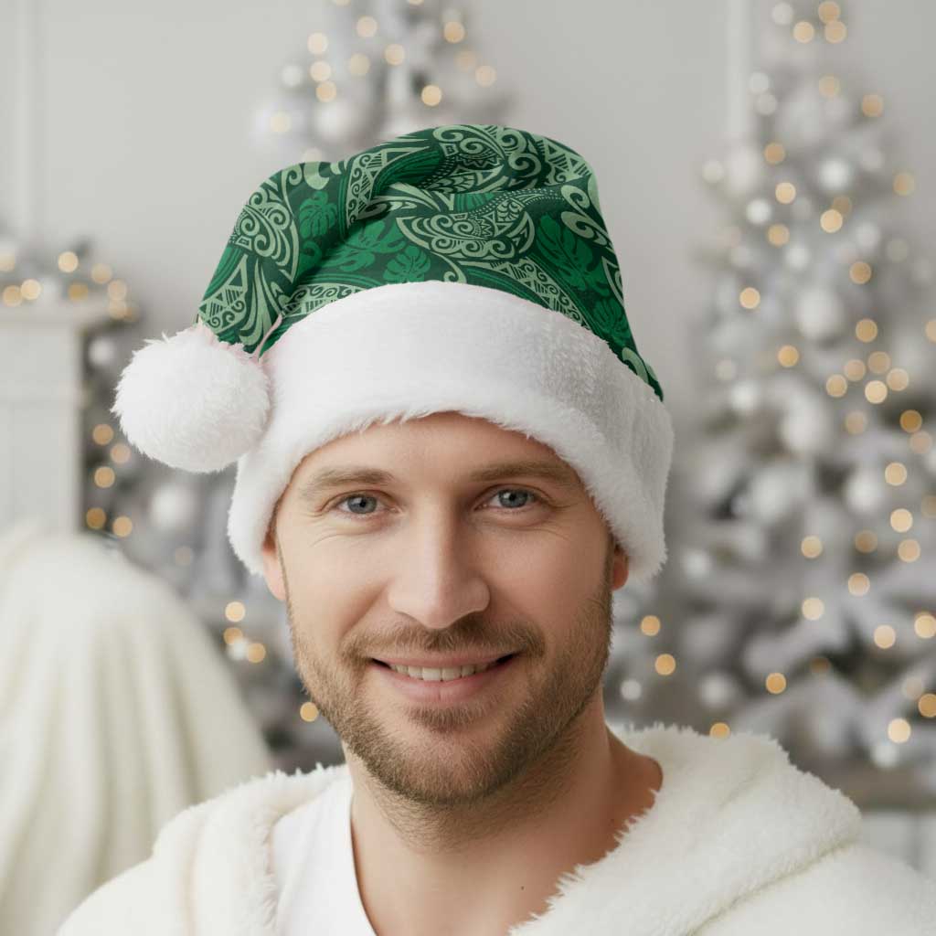 Forest Green Monstera Christmas Santa Hat Polynesian Tribal Pattern LT01 - Polynesian Pride