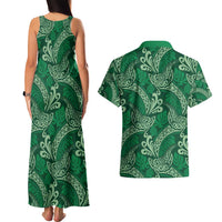 Forest Green Monstera Couples Matching Tank Maxi Dress and Hawaiian Shirt Polynesian Tribal Pattern LT01 - Polynesian Pride