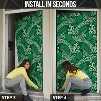 Forest Green Monstera Door Cover Polynesian Tribal Pattern - Polynesian Pride