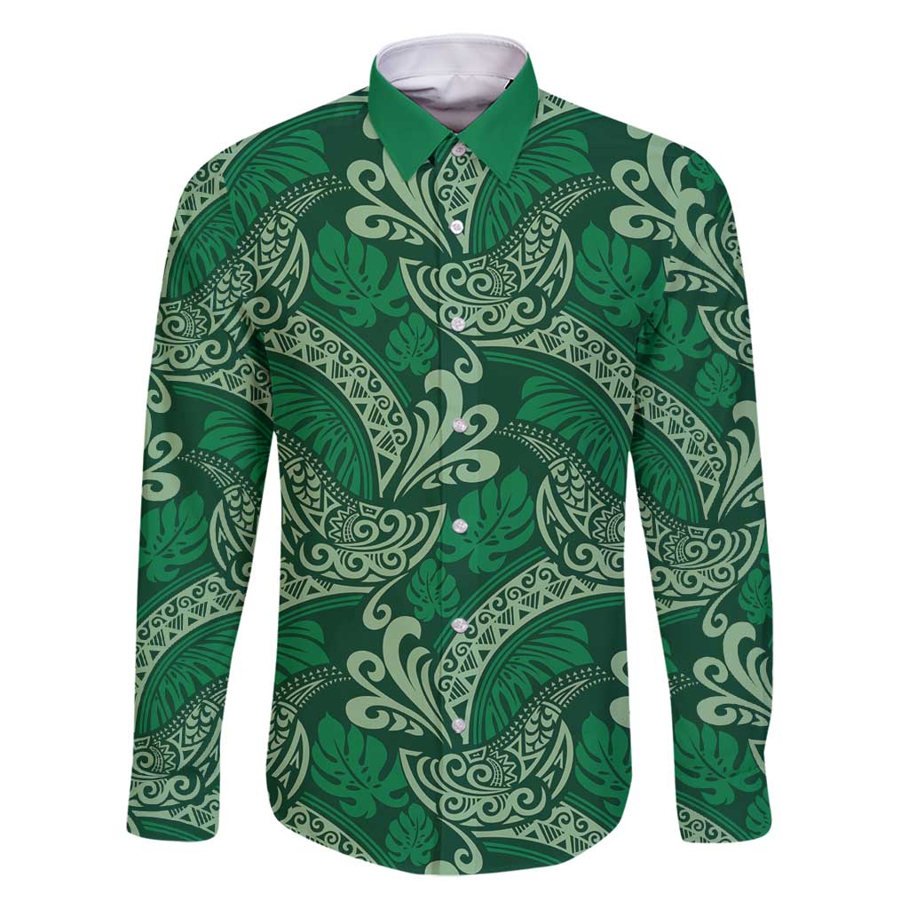 Forest Green Monstera Family Matching Mermaid Dress and Hawaiian Shirt Polynesian Tribal Pattern - Polynesian Pride
