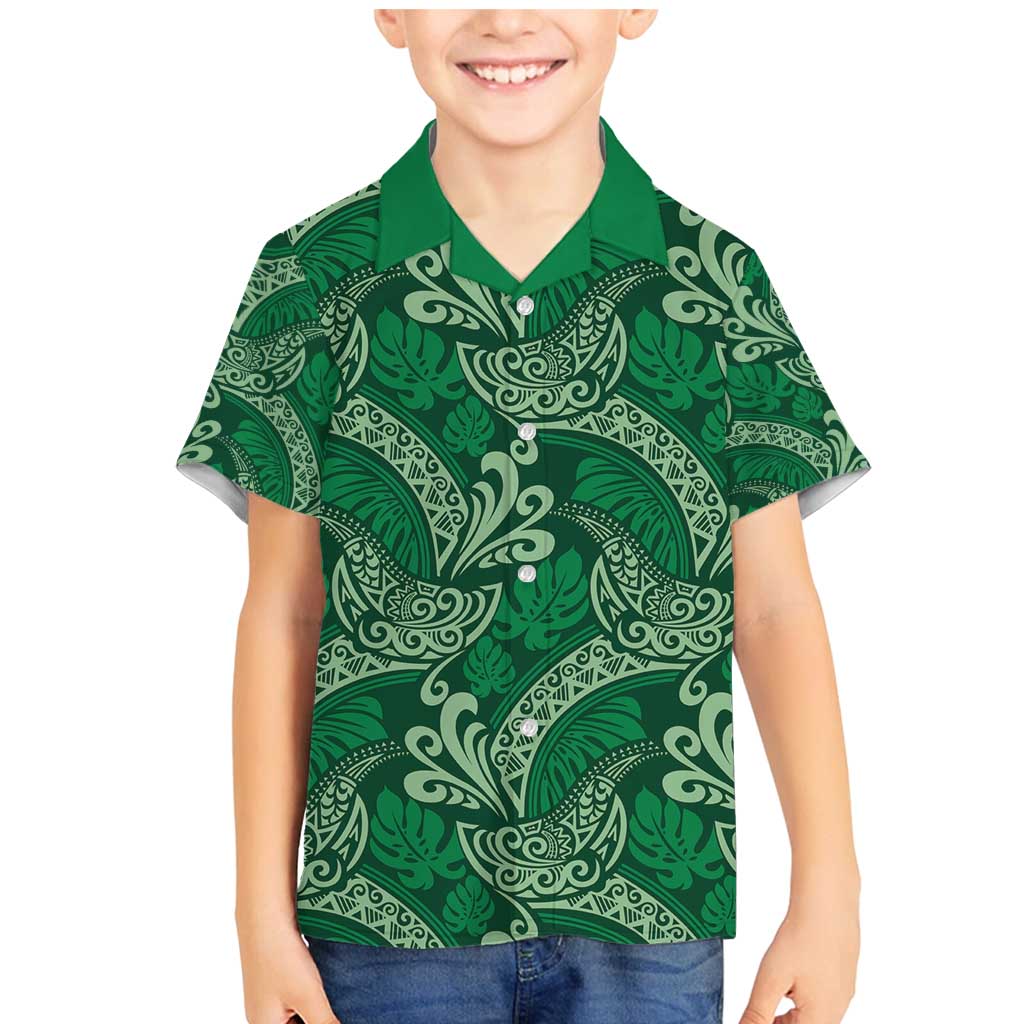 Forest Green Monstera Family Matching Mermaid Dress and Hawaiian Shirt Polynesian Tribal Pattern - Polynesian Pride