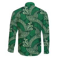 Forest Green Monstera Family Matching Off The Shoulder Long Sleeve Dress and Hawaiian Shirt Polynesian Tribal Pattern - Polynesian Pride