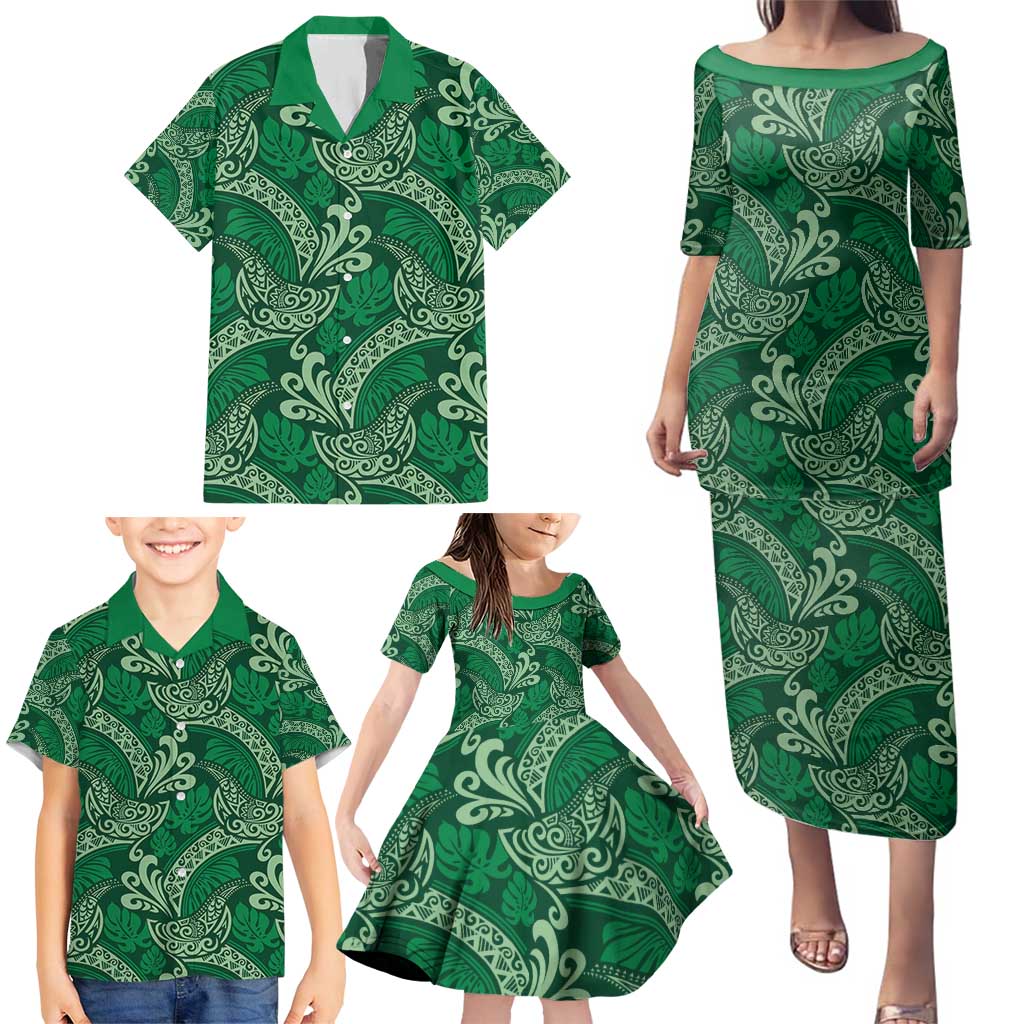 Forest Green Monstera Family Matching Puletasi and Hawaiian Shirt Polynesian Tribal Pattern LT01 - Polynesian Pride